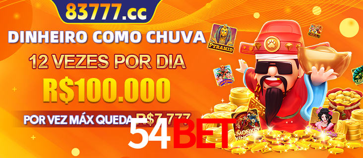 Banner do programa de recompensas Recomende para amigos do 54BET, detalhando os bônus por convidar amigos, com prêmios que chegam a R$288.888.