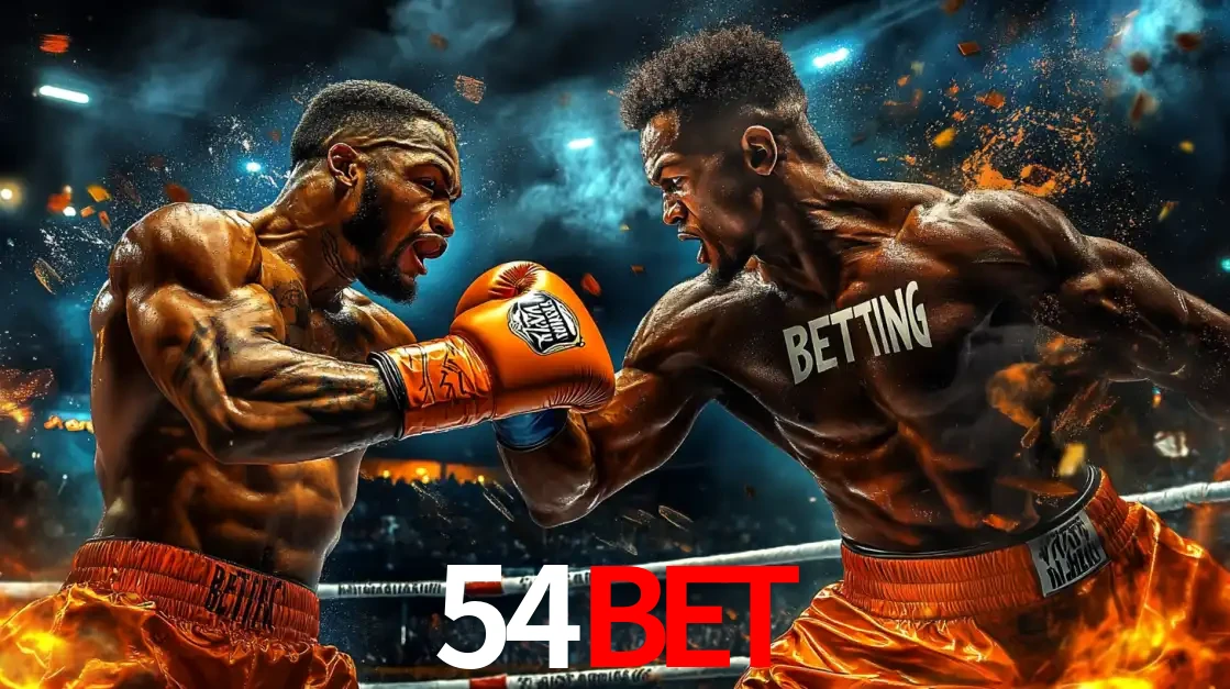 Dois boxeadores em uma luta intensa e explosiva, representando a adrenalina e as oportunidades de apostas em esportes de combate disponíveis na plataforma 54BET.