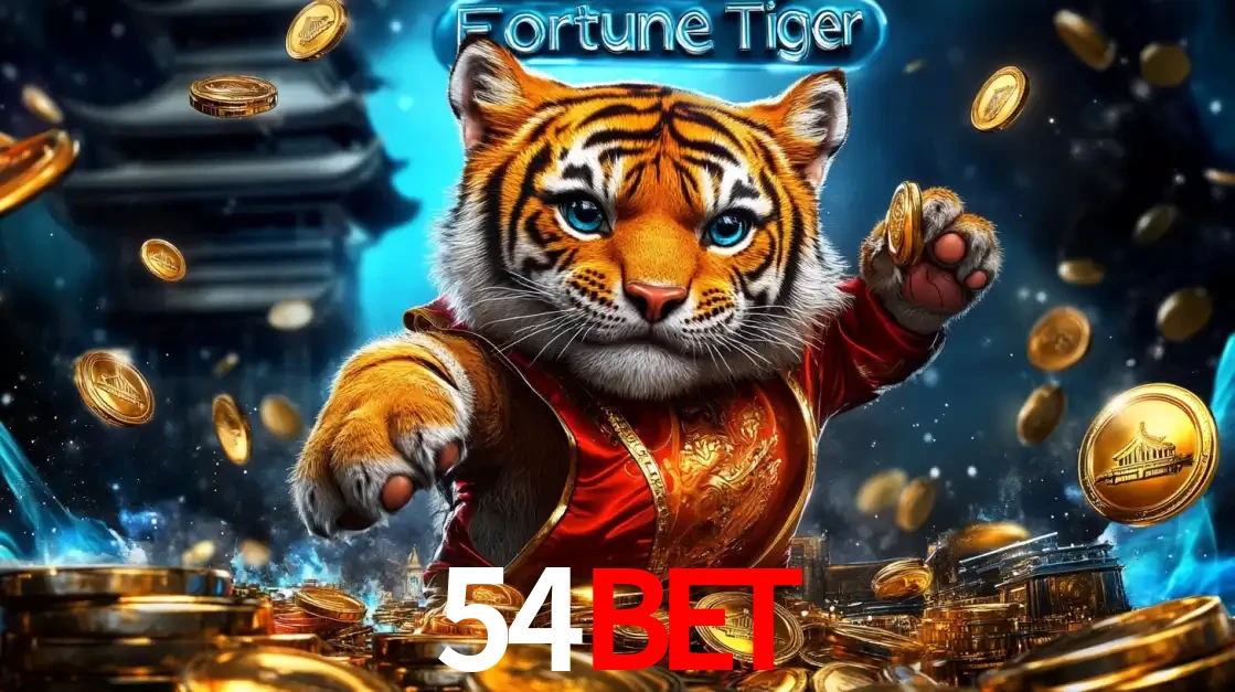 Imagem promocional do jogo de slot Fortune Tiger, com um tigre majestoso em traje tradicional cercado por uma fortuna em moedas de ouro, disponível agora no cassino 54BET.